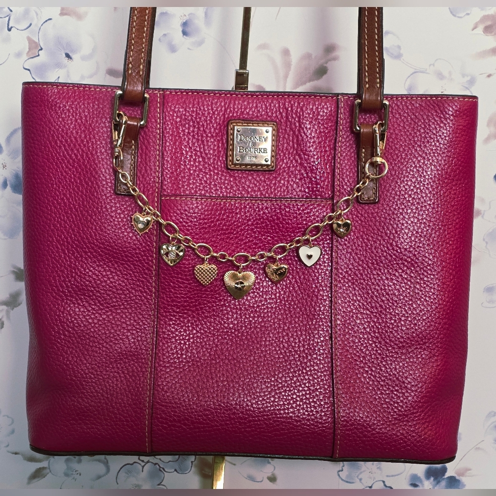 Dooney & Bourke Raspberry Red Leather Tote with Accessories - Picture 3 of 7